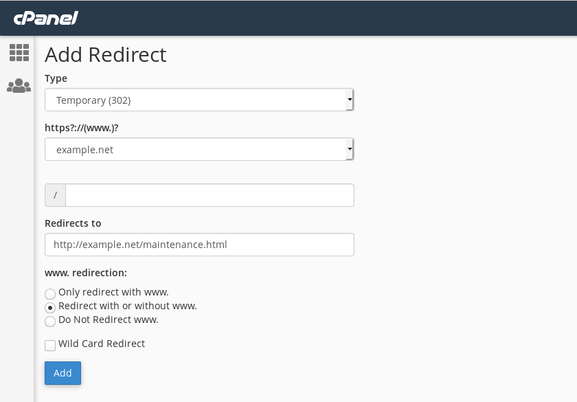 Setting up a temporary redirect to a maintenance page.