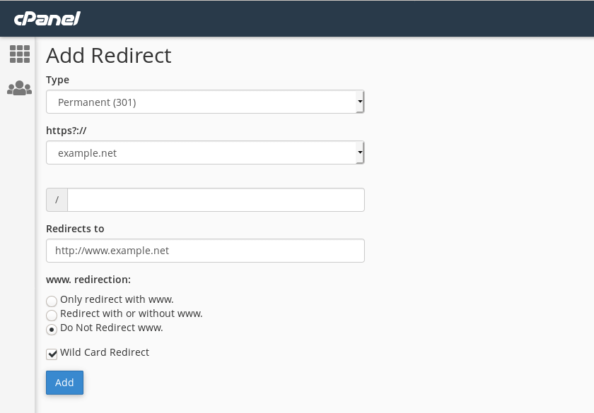 Setting up a redirect to the www version of a domain.