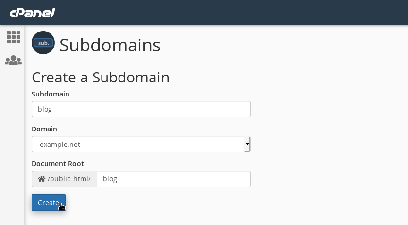 Creating a subdomain in cPanel.