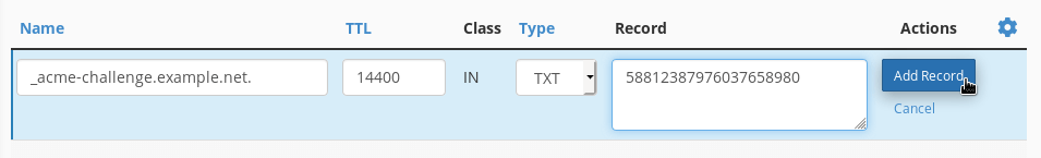 Adding a TXT record.