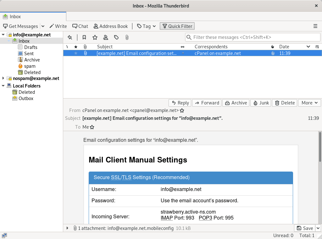 Two mailboxes and the Local Folders in Thunderbird.