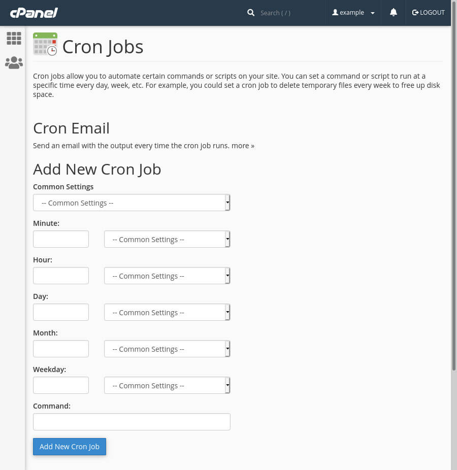 The 'Cron Jobs' page in cPanel lets you easily add scheduled tasks.