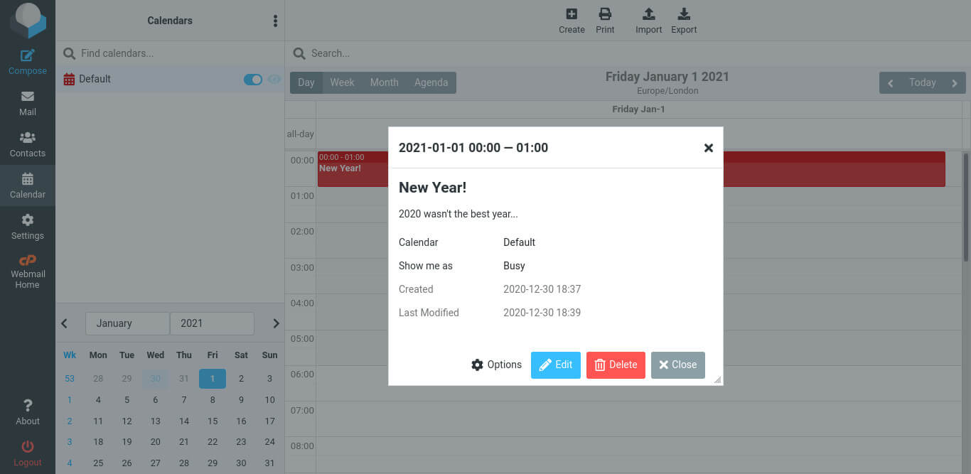 Managing calendars in Roundcube catalyst2