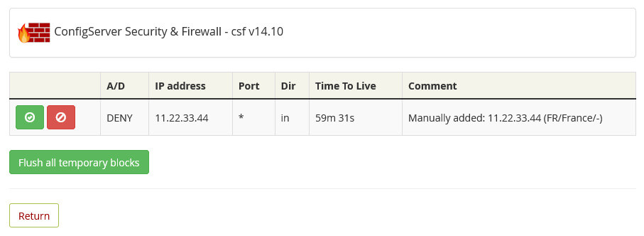 A list with IP address that have been blocked temporily. You have the option to unblock one or more IPs.