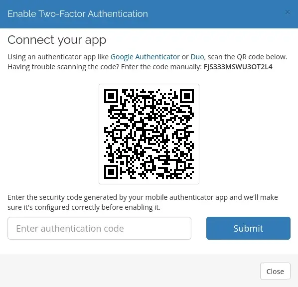 An image of the QR code you see when you enable 2FA. Above the QR code is the 2FA token used to add the account. So, if you want to add the account manually, you can.